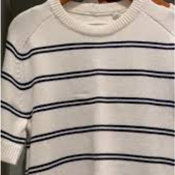 Abercrombie & Fitch striped sweater elbow pull-over small white blue - Picture 2 of 4